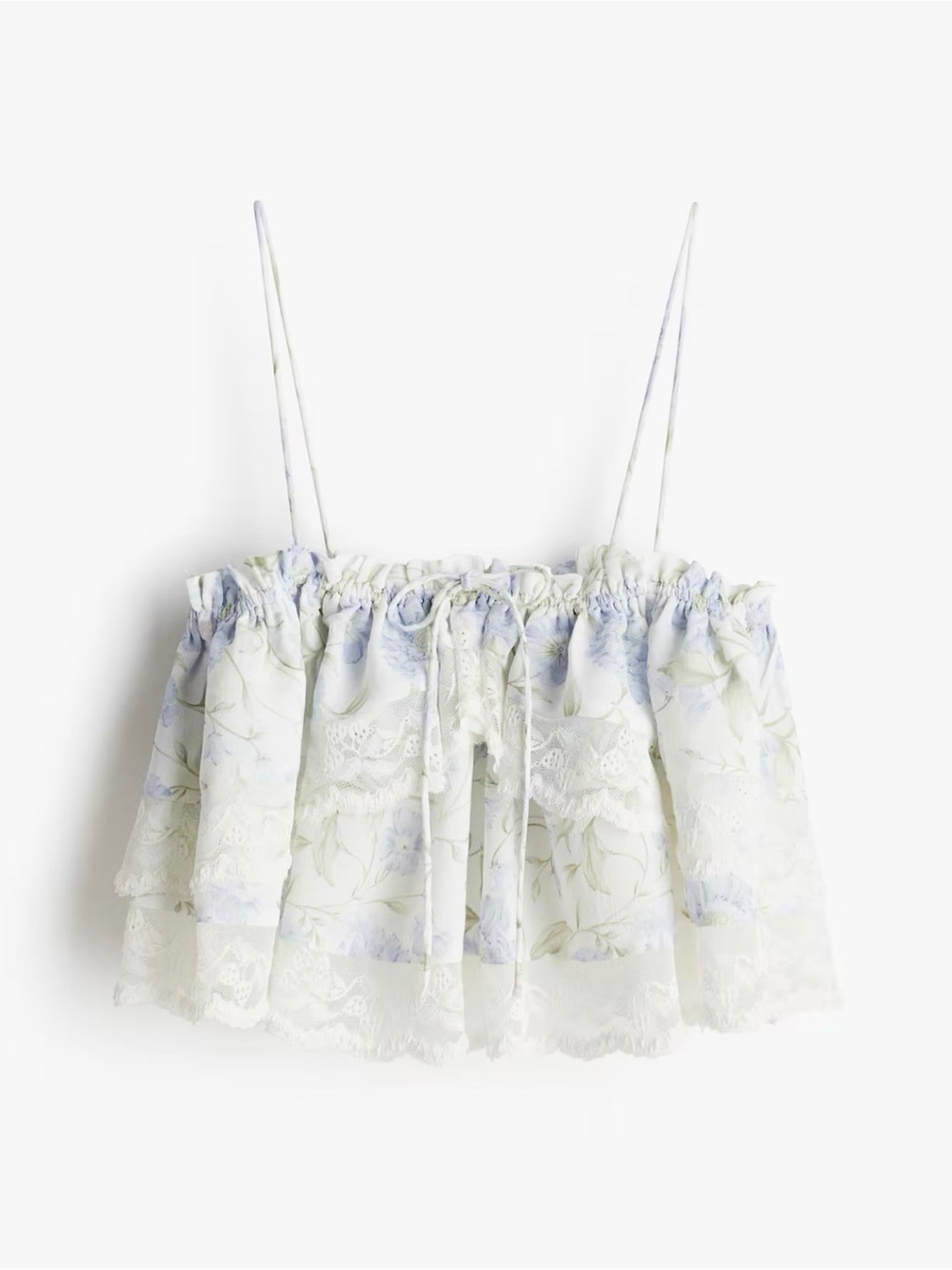 H&M Pale Blue Floral Lace Ruffle Cami Top